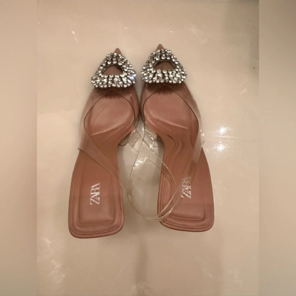 SOLD. DO NOT BUY Blogger fav 2 Zara pointed toe rhinestone embellished heels. - Picture 7 of 13